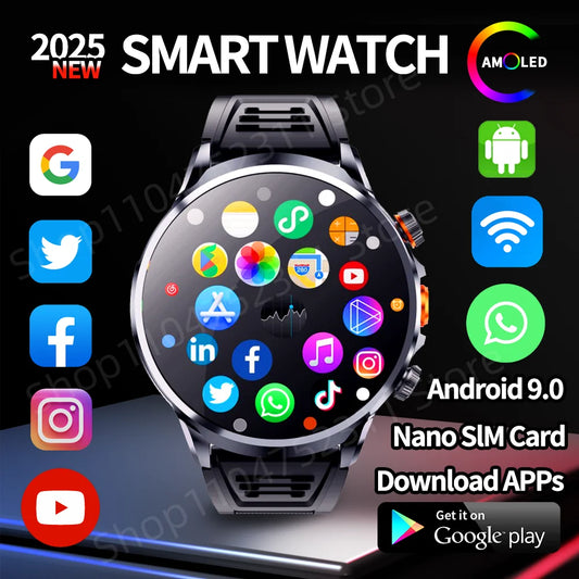 32+256GB Android 9.0 Smartwatch 4G LTE 1100Mah Battery Play Store Heart Rate 1.95 inch Spherical screen Smart Watch Men GPS WIFI - Ellianto fashion Men's