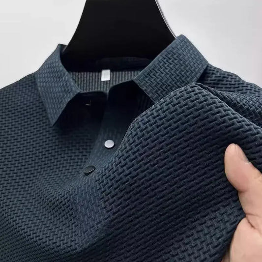 Summer New Ice Silk Mesh Short Sleeve POLO Shirt Men's Solid Color Versatile Cool Feeling Business Casual Half Sleeve Top Trendy - Ellianto fashion Men's
