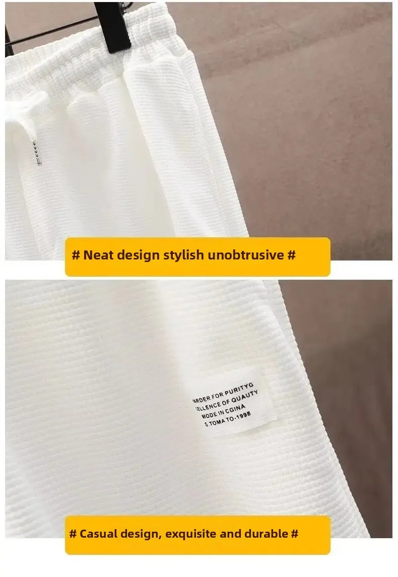 Pure Color Men's T-Shirt Set Short Sleeve Summer Trendy Two-Piece Suit Casual Comfortable Breathable Male Model Clothing - Ellianto fashion Men's