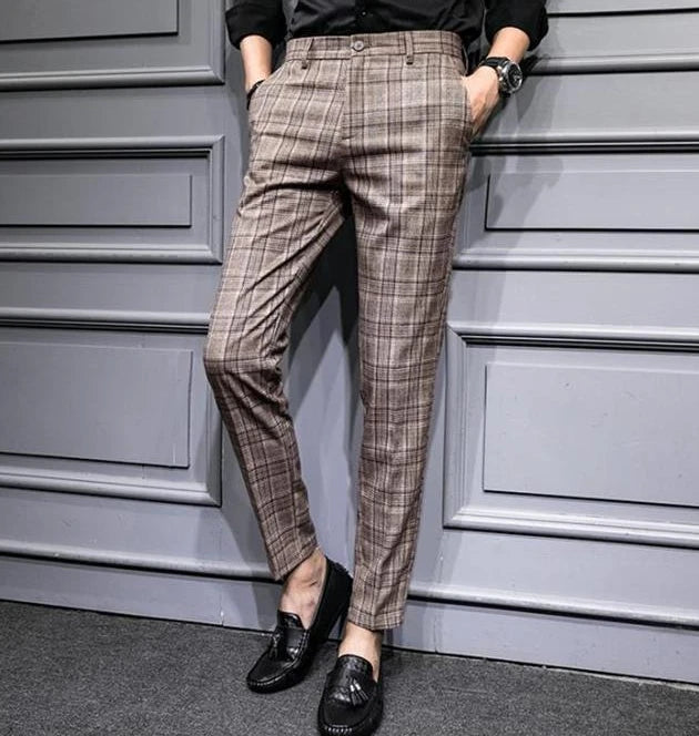 Slim Fit Plaid Suit Trousers for Men Summer 2025 Korean Reviews Many Clothing High Quality Designer Elegant New Man Suits Pants - Ellianto fashion Men's
