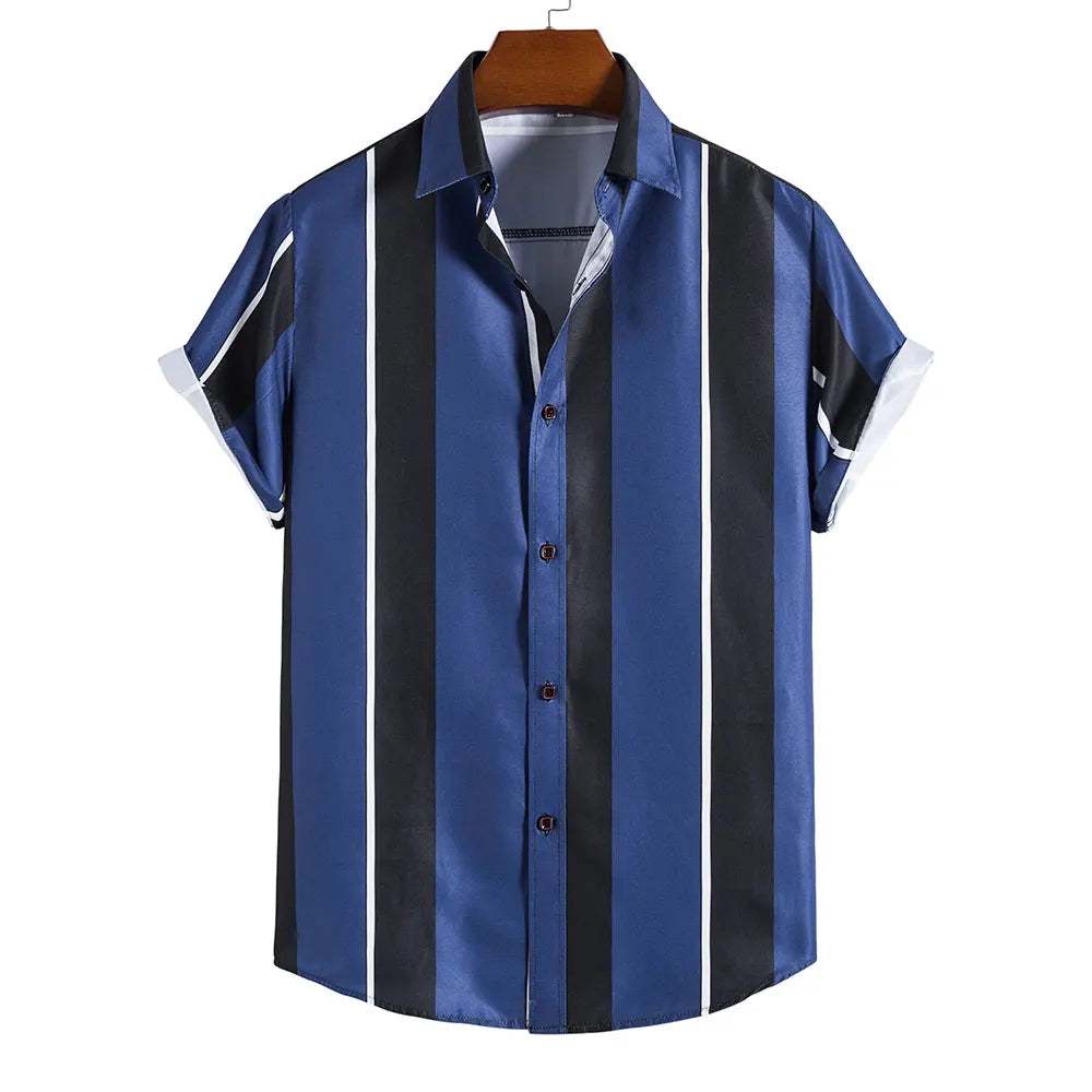Men's Hawaiian Short Sleeve Shirt Elegant Summer Stripes Print Fashion Casual Social Oversized Y2k Harajuku Luxury Clothing Hot - Ellianto fashion Men's