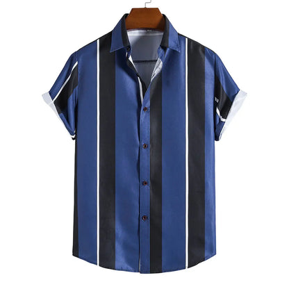 Men's Hawaiian Short Sleeve Shirt Elegant Summer Stripes Print Fashion Casual Social Oversized Y2k Harajuku Luxury Clothing Hot - Ellianto fashion Men's