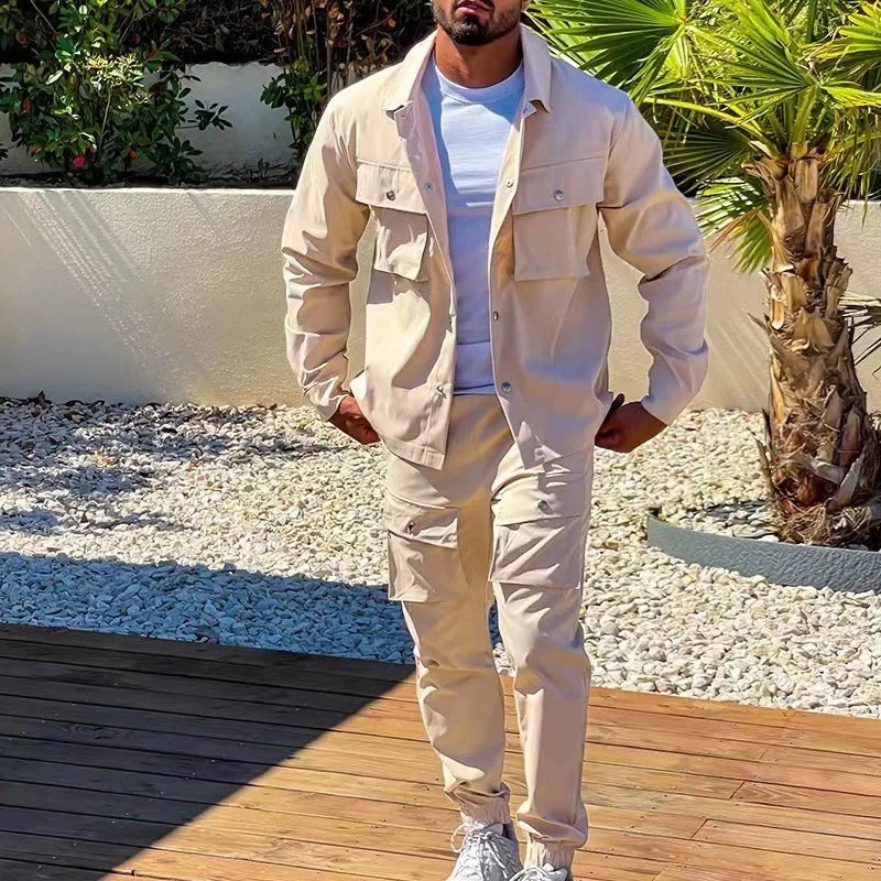 2025 Fashion Men's Casual Sets Male Trend Streetwear Long Sleeve Jacket Coat+Leggings Pants Sport 2 Pieces New Men Clothing Suit - Ellianto fashion Men's