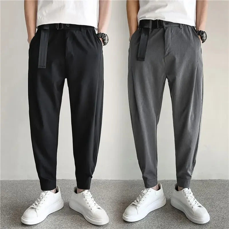 Stylish Barber Men's Wear Casual Cropped Pants Bunched Feet Pants Social Spirit Small Group Trousers Loose Fit Other Material - Ellianto fashion Men's