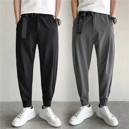 Stylish Barber Men's Wear Casual Cropped Pants Bunched Feet Pants Social Spirit Small Group Trousers Loose Fit Other Material - Ellianto fashion Men's