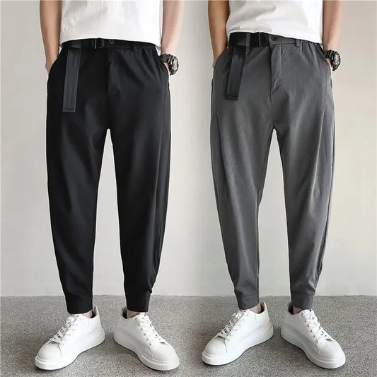 Stylish Barber Men's Wear Casual Cropped Pants Bunched Feet Pants Social Spirit Small Group Trousers Loose Fit Other Material - Ellianto fashion Men's