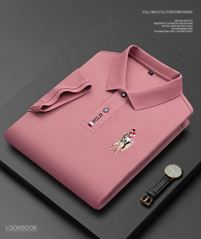 Brand Embroidered Men's Pure Cotton Popsicle Cotton Short Sleeved Polo Shirt Summer New Business Casual Breathable Men's Top 4xl - Ellianto fashion Men's