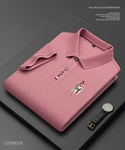 Brand Embroidered Men's Pure Cotton Popsicle Cotton Short Sleeved Polo Shirt Summer New Business Casual Breathable Men's Top 4xl - Ellianto fashion Men's