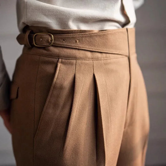 High Waist Straight Leg Casual Men's Trousers Italian Neapolitan Style Versatile Long Pants British Retro Suiting - Ellianto fashion Men's