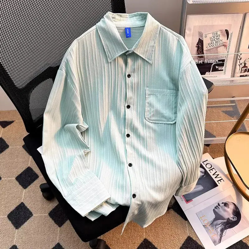 Loose-Fit Striped Ice Silk Long-Sleeve Shirt – Lightweight Summer Comfort with Effortless Style and Sun Protection for the Modern Gentleman