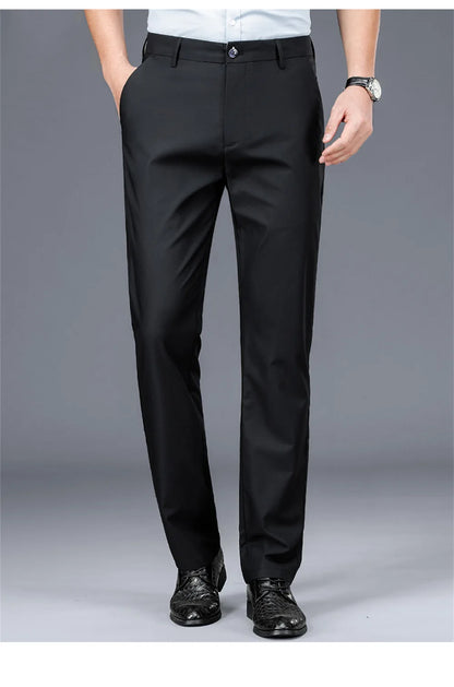 Men's casual pants business formal trousers men's summer thin straight leg loose middle-aged men's pants ice silk pants - Ellianto fashion Men's