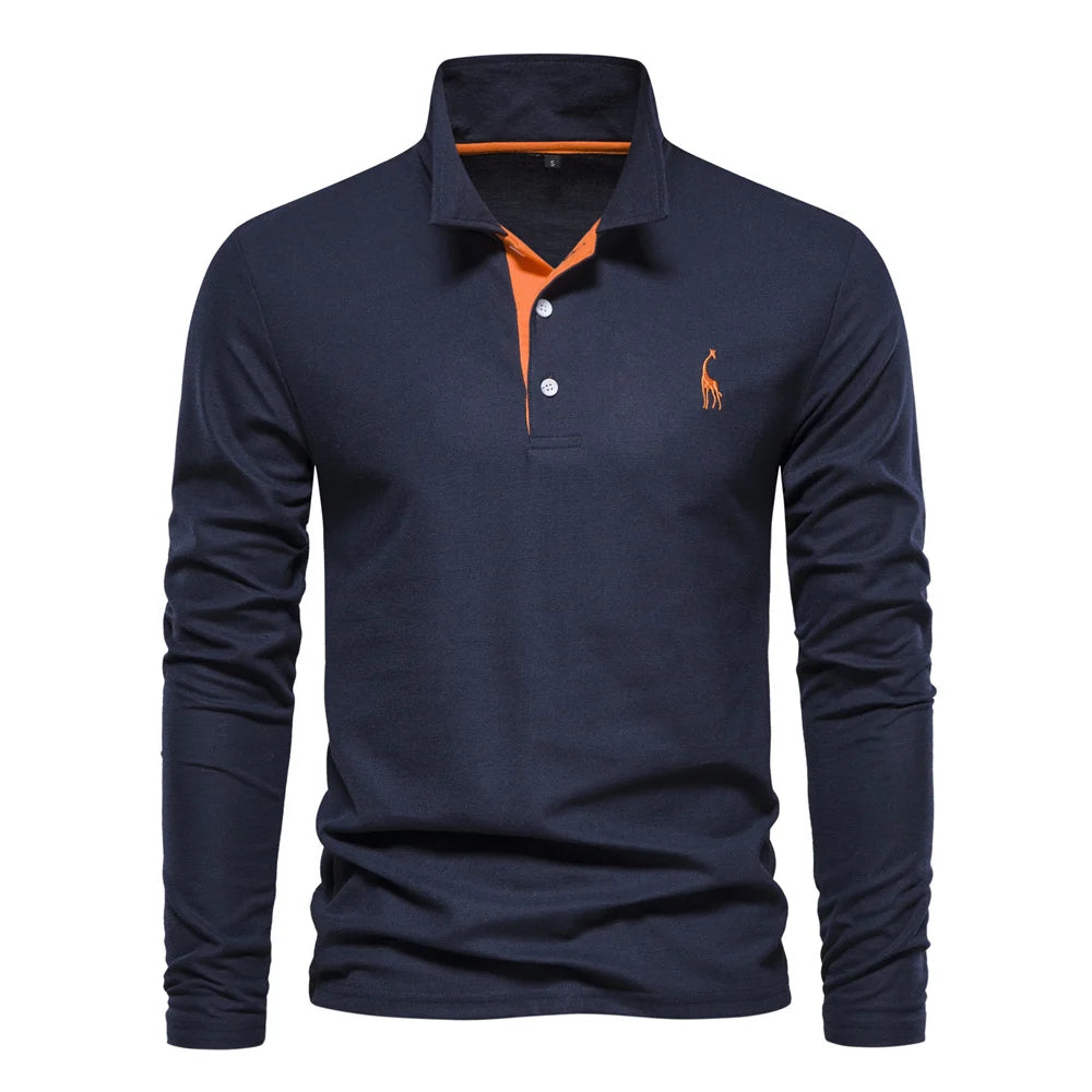 AIOPESON Deer Embroidery Men's Polo Shirts Solid Color Long Sleeve Polo Shirts for Men New Spring Social Business Polos Male - Ellianto fashion Men's