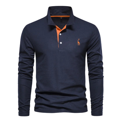 AIOPESON Deer Embroidery Men's Polo Shirts Solid Color Long Sleeve Polo Shirts for Men New Spring Social Business Polos Male - Ellianto fashion Men's