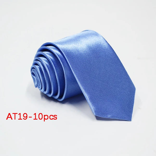 10/12PCS Tie for Men Wholesale 28 Solid Colors Slim Necktie Polyester Satin Cravat Formal Party Ties Fashion Daily Accessory - Ellianto fashion Men's