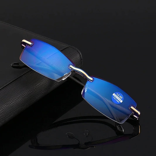 Frameless Square Reading Glasses for Men Women's Anti Blue Light Computer Eyeglasses Far Sight Presbyopia Reader Glasses Women - Ellianto fashion Men's