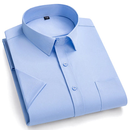 New Anti-Wrinkle Men Shirts Short Sleeves Dress Shirts For Men Slim Fit Camisa Social Business Blouse Pocket White Shirt S-7XL - Ellianto fashion Men's