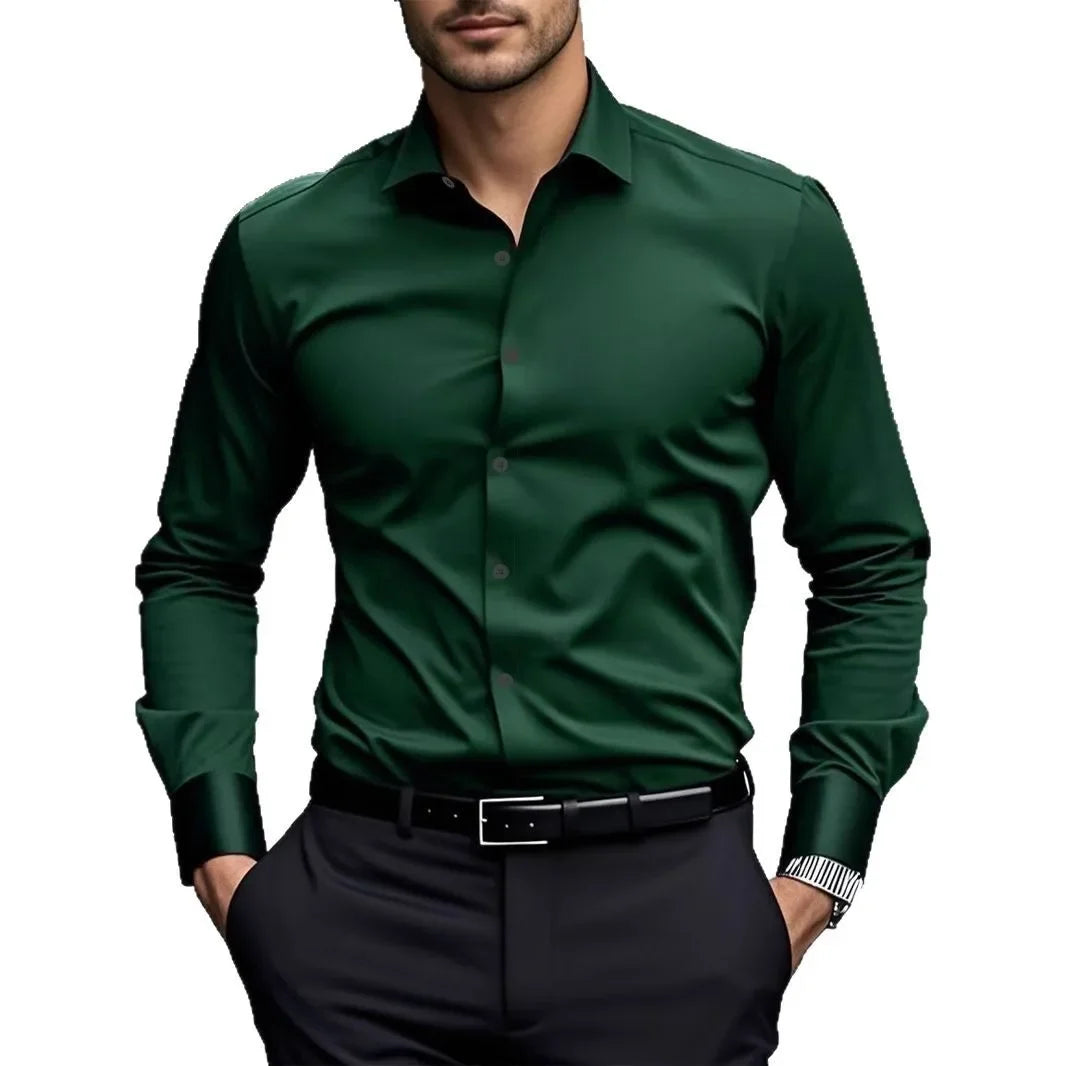 Men's Casual Long Sleeve White Shirt Spring Autumn Slim Fit Formal Workwear Shirt Comfortable Breathable Office Shirt - Ellianto fashion Men's