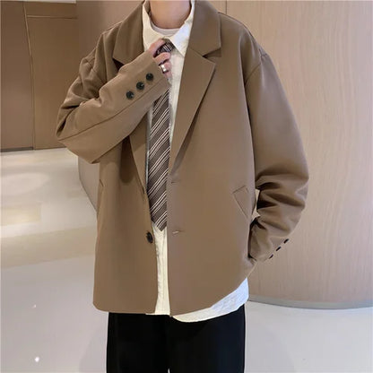 2025 New Korean Style Loose Plus Size Suit Male Oversized Tops Men'S Blazer Ulzzang Fashion Coat Streetwear Man Jackets L13 - Ellianto fashion Men's