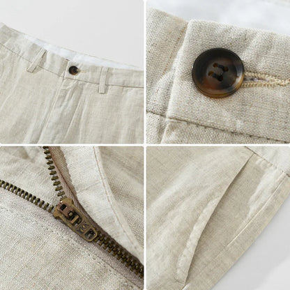 2025 Summer New Casual Pure Linen Slim Pants for Men Clothing Solid Color Slim-fit Straight Trousers EC8175 - Ellianto fashion Men's