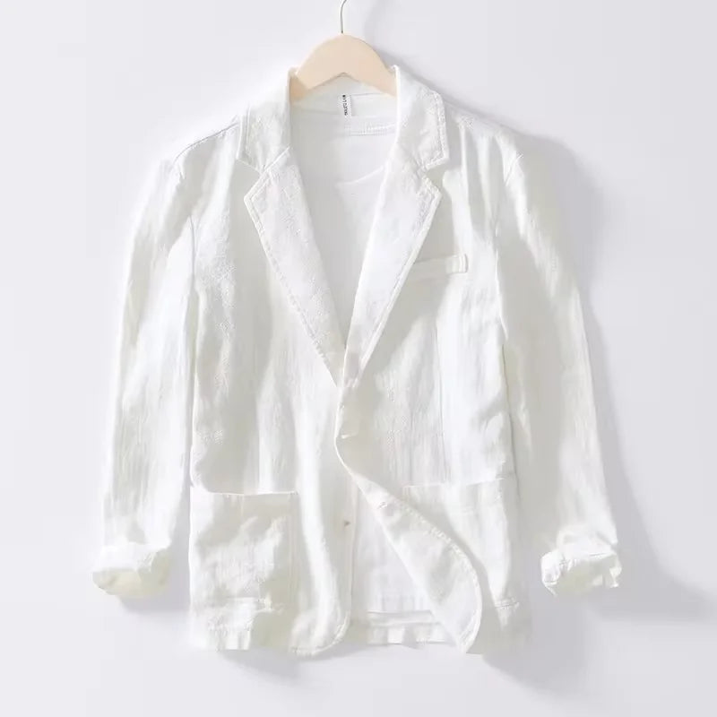 Man Blazer Thin Linen Blazer Mens Summer White Single Suit For Men Cotton Sunscreen Blazer Jacket Men Slim Fit Casual 2025 New - Ellianto fashion Men's