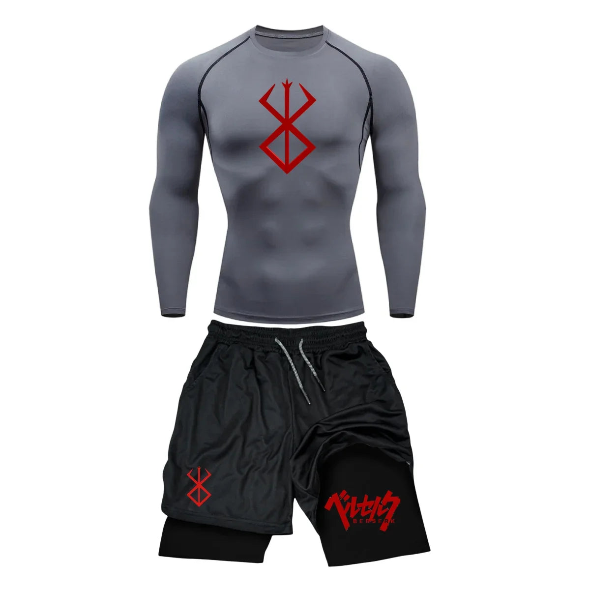 Men’s Berserk Guts Compression Set – Quick-Dry Rash Guard Top (Long or Short Sleeve) & Workout Shorts
