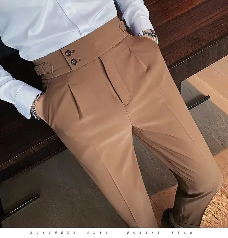 AutumnCasualTrousersMenStraight-LegNarrow-FitHigh-WaistedSlimsBritishStyleSuit Pants BusinessAttire - Ellianto fashion Men's