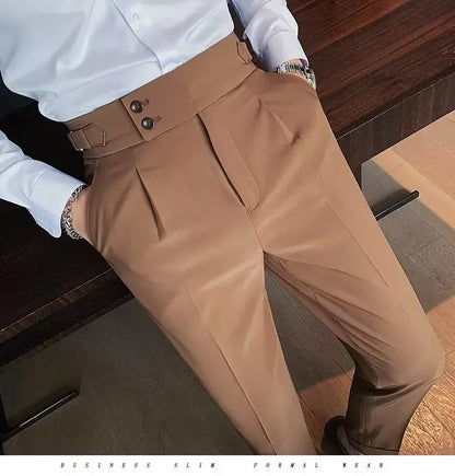 AutumnCasualTrousersMenStraight-LegNarrow-FitHigh-WaistedSlimsBritishStyleSuit Pants BusinessAttire - Ellianto fashion Men's