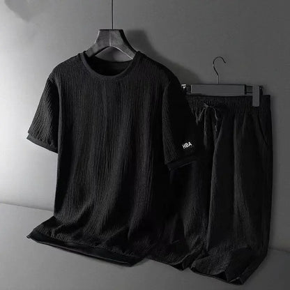 Ice Silk Men's Casual Sportswear Loose plus Size Summer Fashionable Short Sleeve Seven-Piece Pants Two-Piece Set - Ellianto fashion Men's
