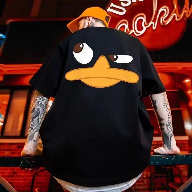 8XL Loose Fitting Fashionable American Vintage Duck Expression Print T-shirt With Round Neck Men Versatile Couple Outfit - Ellianto fashion Men's