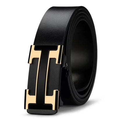 Casual Men's Fashion Automatic Buckle Leather Belt for Middle-aged And Young Business Casual Match All the Time Waist Belt