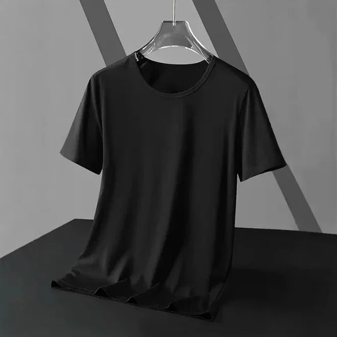 Summer Modal Ice Silk Thin Short Sleeve Men's T-shirt Pure Color Half Sleeve Base Shirt Hot Sale Of The Season Body Fit Tee Crew - Ellianto fashion Men's