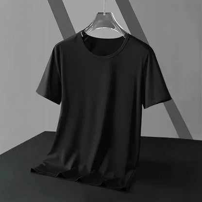 Summer Modal Ice Silk Thin Short Sleeve Men's T-shirt Pure Color Half Sleeve Base Shirt Hot Sale Of The Season Body Fit Tee Crew - Ellianto fashion Men's