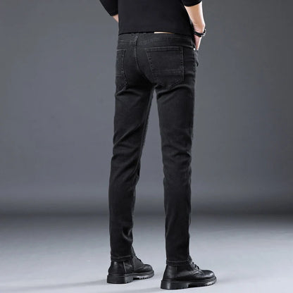 Korean black gray Skinny Tight Business Fashion Men Slim Fit Jeans Trendy Stretch denim Casual Small Legs Men's Pencil Pants - Ellianto fashion Men's