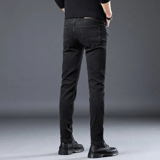 Korean black gray Skinny Tight Business Fashion Men Slim Fit Jeans Trendy Stretch denim Casual Small Legs Men's Pencil Pants - Ellianto fashion Men's