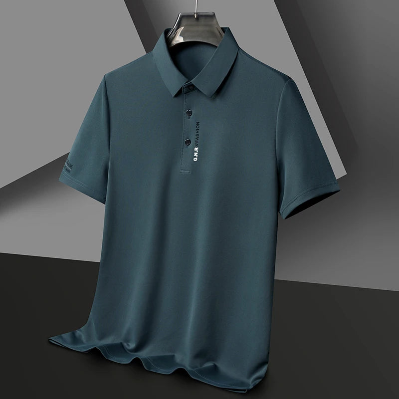 Men's Short Sleeve Solid Color Polo Shirt Breathable Comfortable Elastic Top New Arrivals Casual Business Style - Ellianto fashion Men's