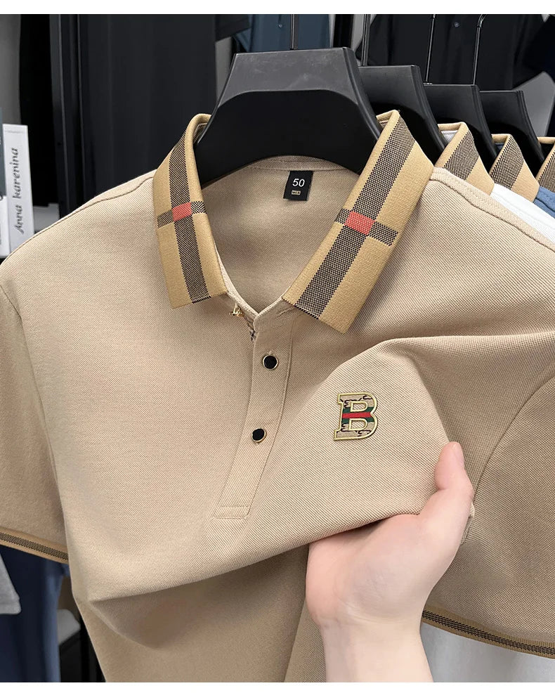 New men's fashionable short sleeved summer designer exquisite craftsmanship embroidery stand collar polo business casual T-shirt - Ellianto fashion Men's