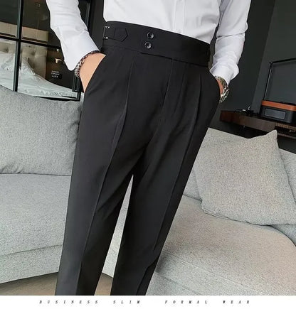 AutumnCasualTrousersMenStraight-LegNarrow-FitHigh-WaistedSlimsBritishStyleSuit Pants BusinessAttire - Ellianto fashion Men's