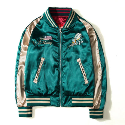 Men’s Reversible Baseball Jacket – Lightweight Spring-Autumn Varsity Style with Embroidered Detail for Effortless Streetwear and Versatile Wear