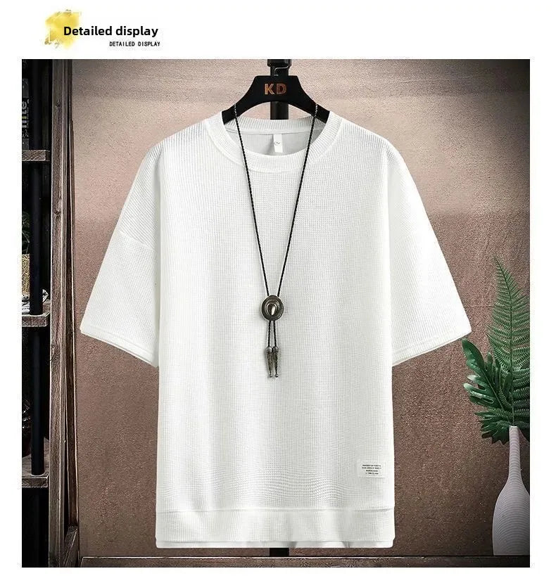 Casual Men's Sportswear Set Summer Short Sleeve Drawstring Shorts Loose Five-Quarter Pants Thin Male Outfit Two-Piece Suit - Ellianto fashion Men's