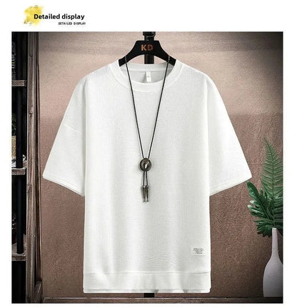 Casual Men's Sportswear Set Summer Short Sleeve Drawstring Shorts Loose Five-Quarter Pants Thin Male Outfit Two-Piece Suit - Ellianto fashion Men's