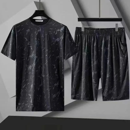 Ice Silk Short Sleeve Short Pants Set Casual Loose Fit Men's Clothing Breathable Sportswear Summer Outfit Two-Piece Suit - Ellianto fashion Men's