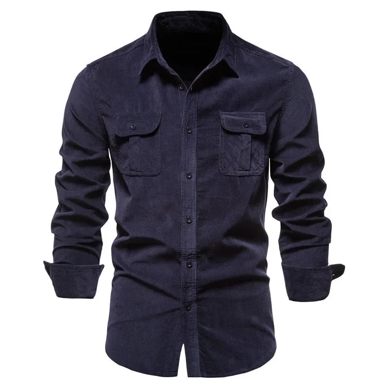 Men's Business Casual Long Sleeve Cotton Velvet Shirt Slim Fit Autumn Wear Comfortable Breathable Fashionable New Style Shirt - Ellianto fashion Men's