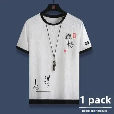 Ice Silk Summer Casual Sports Suit Men's Short Sleeve T-Shirt Shorts Set Fashionable Two-Piece Set for Men Comfortable Breathabl - Ellianto fashion Men's