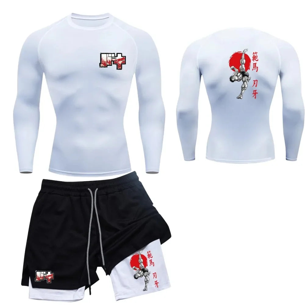 Men’s & Women’s Stylish Sports Set – Quick-Dry Fitness Wear with Baki Hanma Print & 2-in-1 Shorts