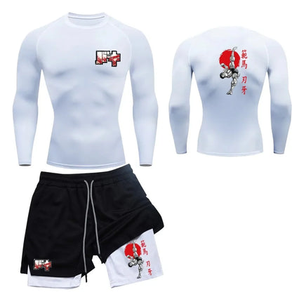 Men’s & Women’s Stylish Sports Set – Quick-Dry Fitness Wear with Baki Hanma Print & 2-in-1 Shorts