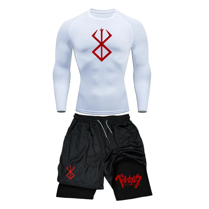 Men’s Berserk Guts Compression Set – Quick-Dry Rash Guard Top (Long or Short Sleeve) & Workout Shorts
