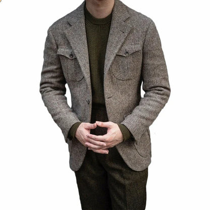 Vintage Business Men Suits Slim Fit Tweed Herringbone Tuxedo Groom Suits For Men Wedding Notch Lapel Jacket Male Blazer - Ellianto fashion Men's