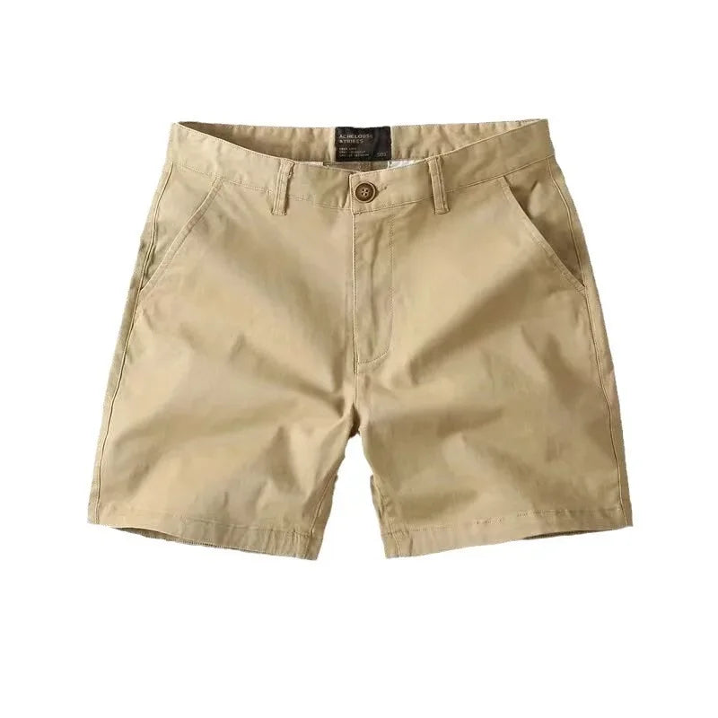 Men’s Summer Cotton Workwear Shorts – Lightweight Slim Straight-Leg Beach Pants with Elastic Waist for Effortless Casual Comfort (Big Sizes Available)