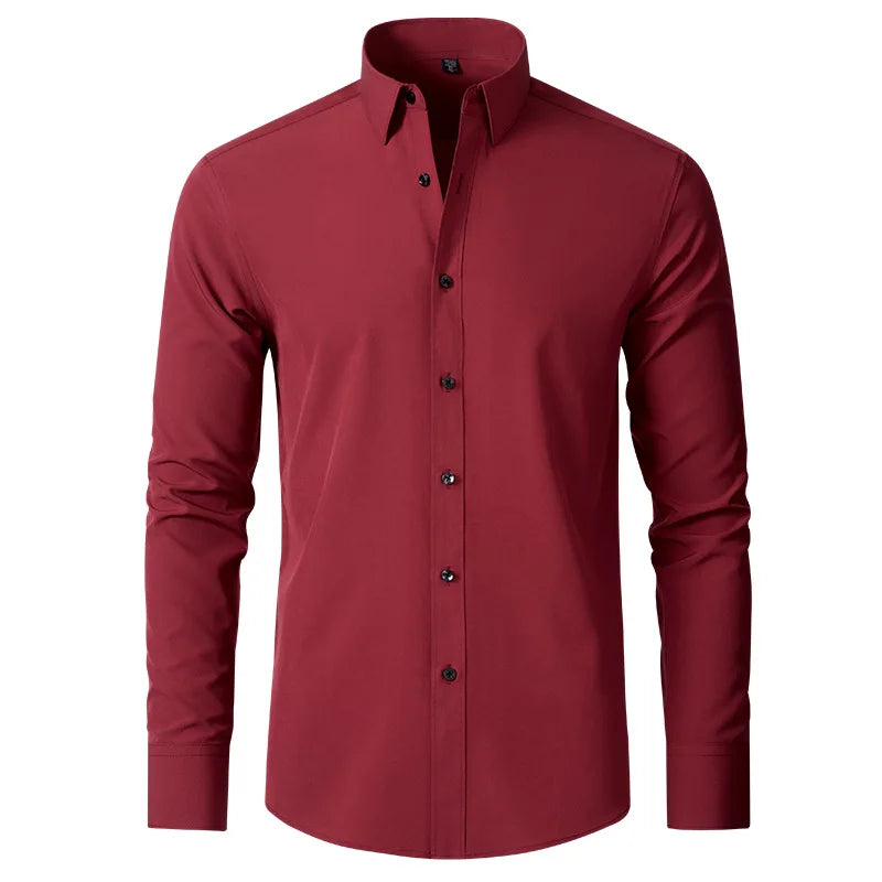High Elasticity Seamless Spandex Shirt Men Long Sleeve Slim Fit Casual Solid Color Social Formal Dress Shirts 2025 - Ellianto fashion Men's