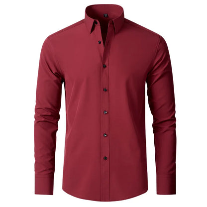 High Elasticity Seamless Spandex Shirt Men Long Sleeve Slim Fit Casual Solid Color Social Formal Dress Shirts 2025 - Ellianto fashion Men's